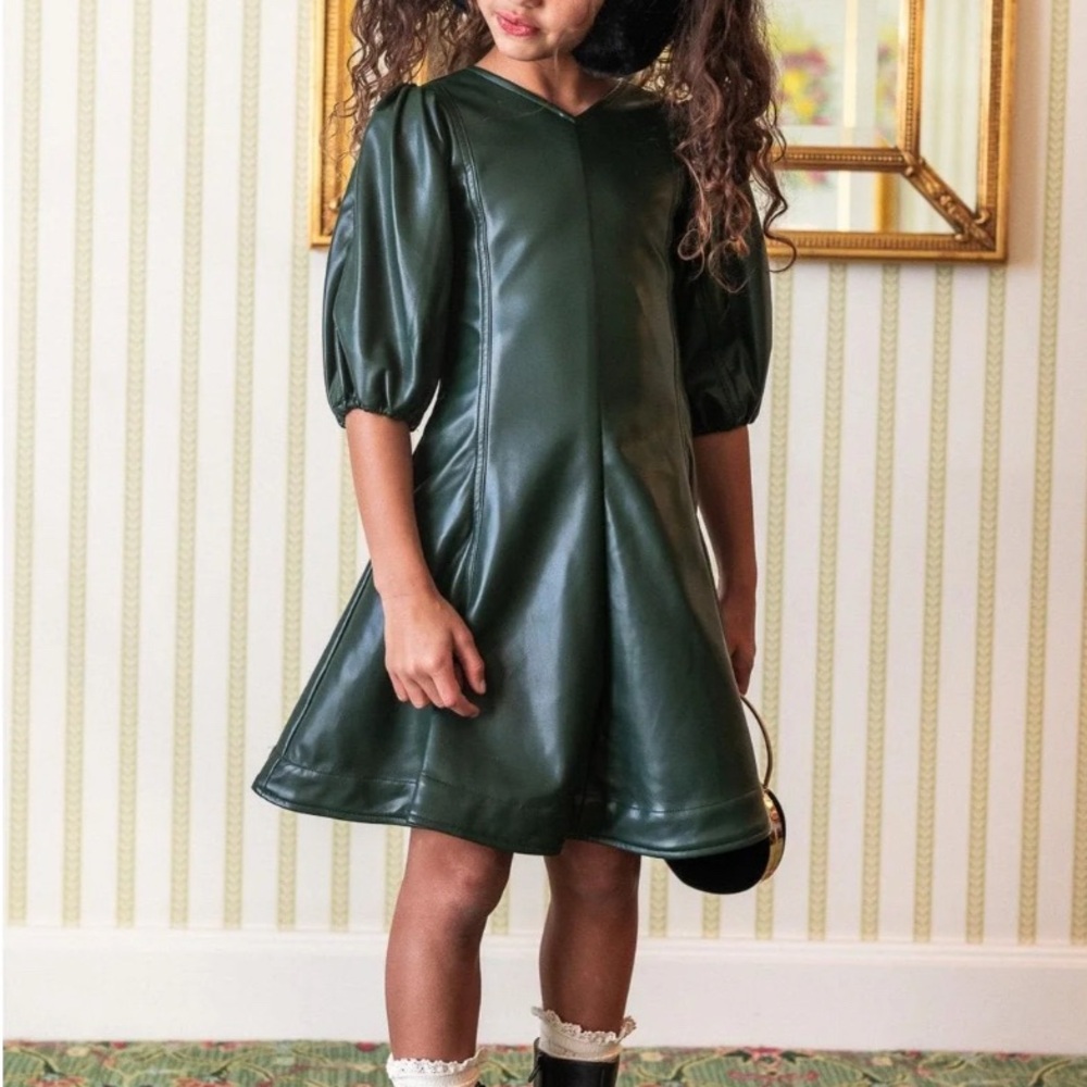 Ivy City Co NWT Mini Leah Green Vegan Leather Dress | 3t